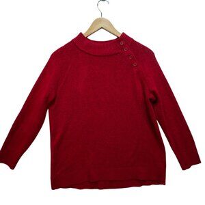 Talbots Womens Sweater MP Red Button Shoulder Mock Neck Pullover